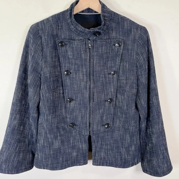 Banana Republic Cotton Tweed Heatherd Blue Military Jacket - Picture 5 of 16